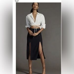 Anthropologie Womens Maeve Sailor Skirt Midi with front slits Navy size 4 NWOT